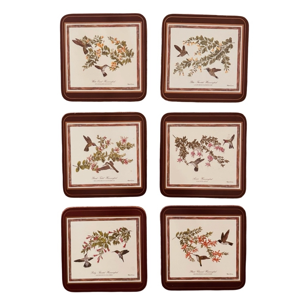 Vintage Pimpernel Cork Coasters Set 6 Hummingbird Flower Floral Drink Mats 4x4